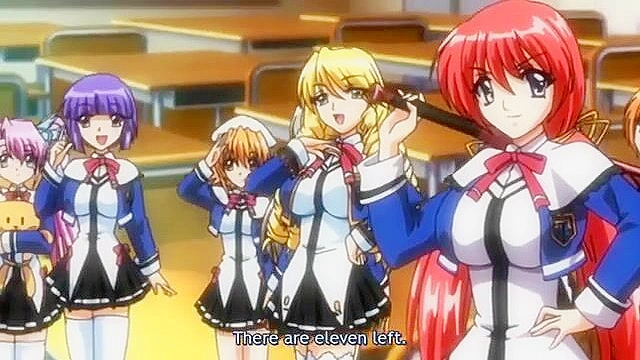 School peeper has three anime schoolgirls riding his dick at once