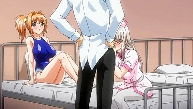 School peeper has three anime schoolgirls riding his dick at once