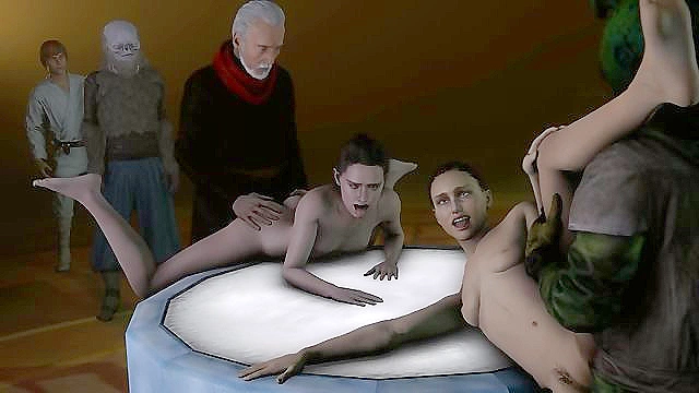 Rey and Queen Amidala fucks in Jabba's residence