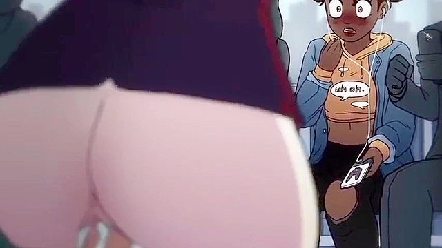 Eye Catching - Ebony and white girl have hot cartoon public sex threesome on train