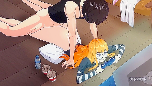 Persona 5 HeartSwitch - Nerdy gamer girl banged hard while playing VR game - cartoon porn