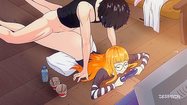 Persona 5 HeartSwitch - Nerdy gamer girl banged hard while playing VR game - cartoon porn