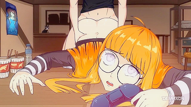 Persona 5 HeartSwitch - Nerdy gamer girl banged hard while playing VR game - cartoon porn