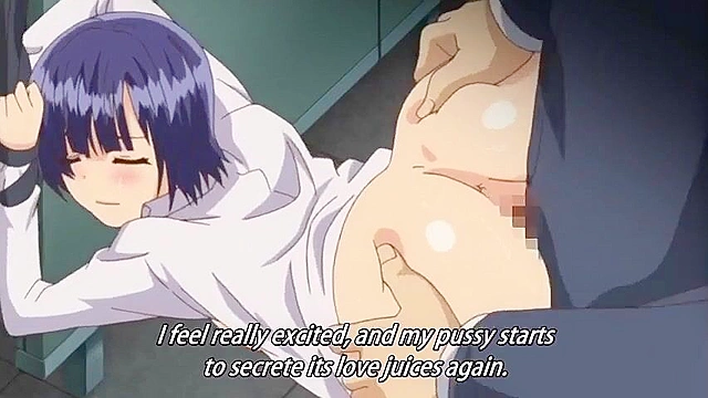 Cute hentai teen is gagged, dildoed and fucked while friend is watching