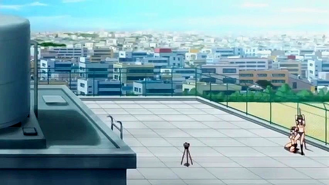 Cute hentai teen is gagged, dildoed and fucked while friend is watching