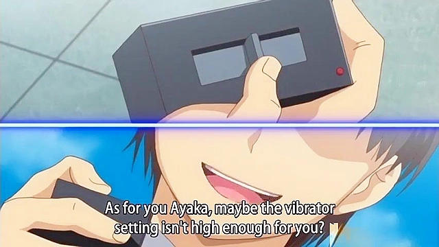 Cute hentai teen is gagged, dildoed and fucked while friend is watching