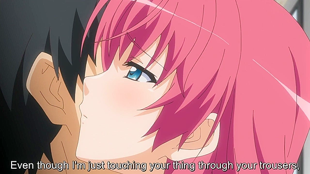 Busty hentai schoolgirl in pink panties gives a lusty blowjob under the desk