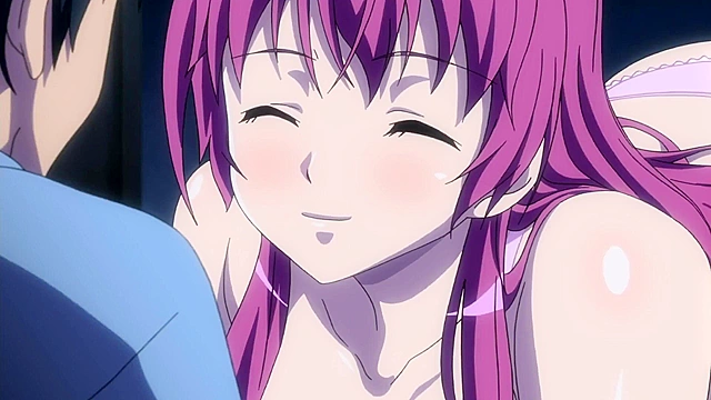 Busty hentai schoolgirl in pink panties gives a lusty blowjob under the desk