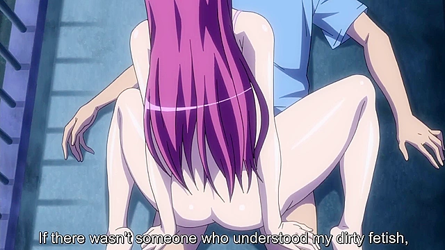 Busty hentai schoolgirl in pink panties gives a lusty blowjob under the desk