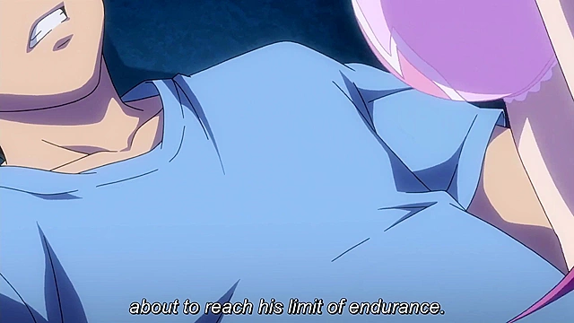 Busty hentai schoolgirl in pink panties gives a lusty blowjob under the desk