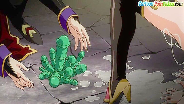 Hentai girl is draining his balls of semen by sucking it out of his penis