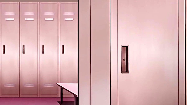 Cute anime teen in swimsuit gets her face fucked in the locker room