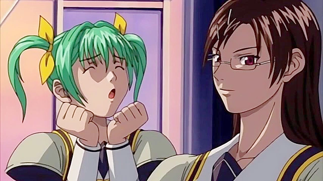 Cute hentai schoolgirls ride on a guy's magic cock in a threesome