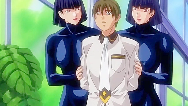 Cute hentai schoolgirls ride on a guy's magic cock in a threesome