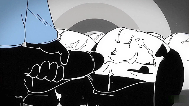 Mime and Dash fuck in black and white cartoon threesome for money