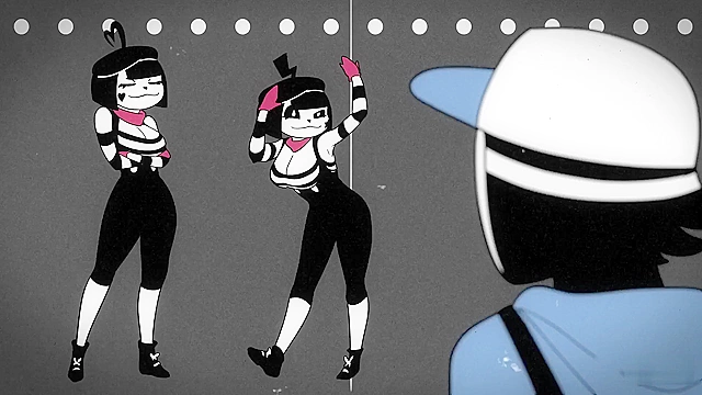 Mime and Dash fuck in black and white cartoon threesome for money