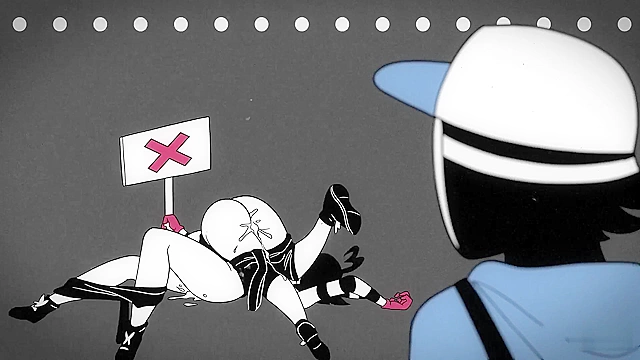 Mime and Dash fuck in black and white cartoon threesome for money