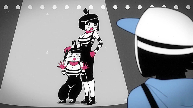 Mime and Dash fuck in black and white cartoon threesome for money