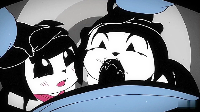 Mime and Dash fuck in black and white cartoon threesome for money
