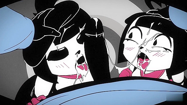 Mime and Dash fuck in black and white cartoon threesome for money