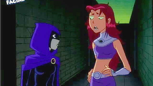 Starfire lesbian ass fucks Raven with a strapon and dildo