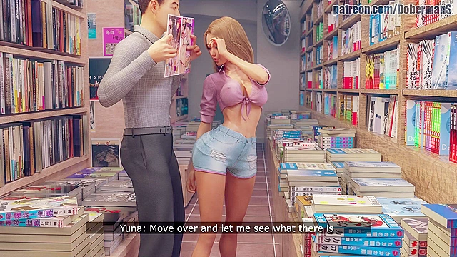 Busty 3d japanese girl sucks and fucks comic book nerd in bookstore