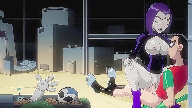 Raven from Teen Titans rides Robin's cock with her juicy teen pussy