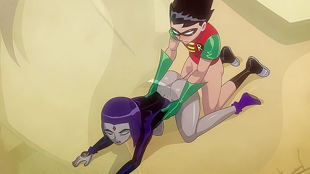 Raven from Teen Titans rides Robin's cock with her juicy teen pussy