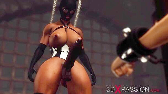 Big dicked ebony futanari face and ass fucks bound white slave