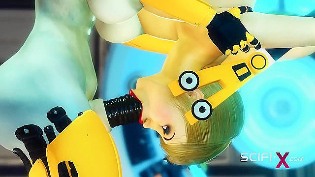 3D Sci-fi BDSM - A sexy young slut and shemale android in the lab