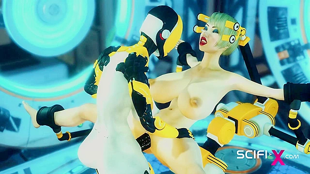 3D Sci-fi BDSM - A sexy young slut and shemale android in the lab