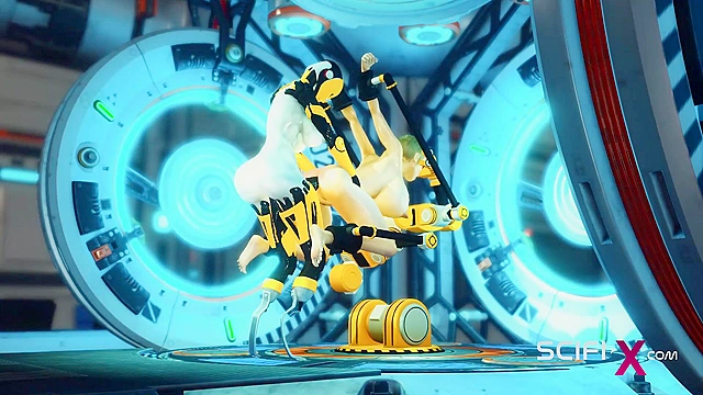 3D Sci-fi BDSM - A sexy young slut and shemale android in the lab