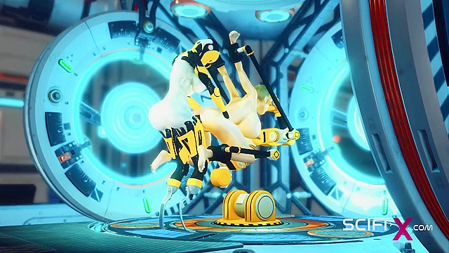 3D Sci-fi BDSM - A sexy young slut and shemale android in the lab