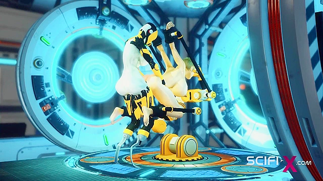 3D Sci-fi BDSM - A sexy young slut and shemale android in the lab