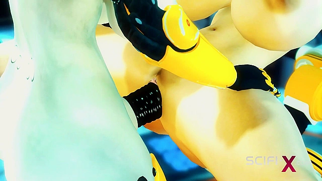 3D Sci-fi BDSM - A sexy young slut and shemale android in the lab