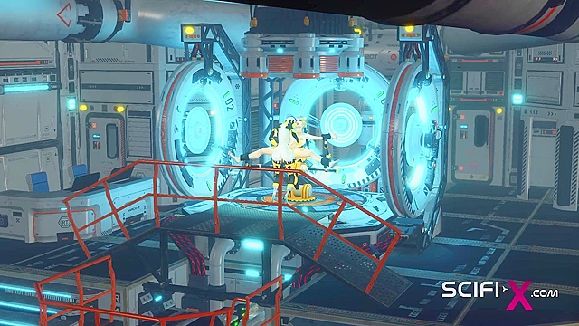 3D Sci-fi BDSM - A sexy young slut and shemale android in the lab