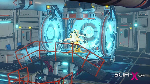 3D Sci-fi BDSM - A sexy young slut and shemale android in the lab
