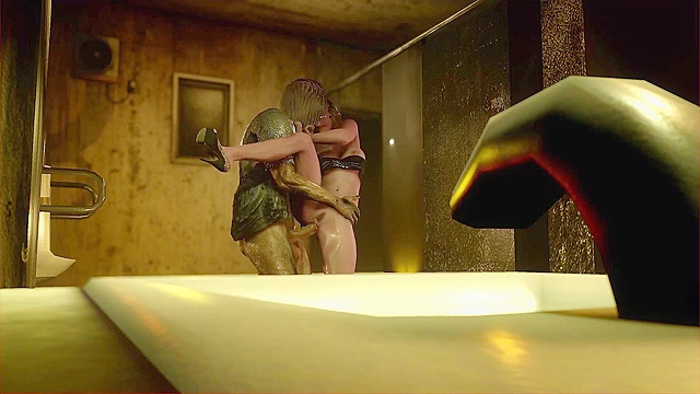 Zombie Attack 3 pt1 - Dirty slut is peeing in the basement when a zombie grabs and face fucks her