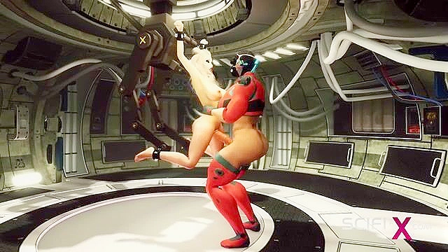 Cyber futa shemale fucks a sexy cuffed blonde