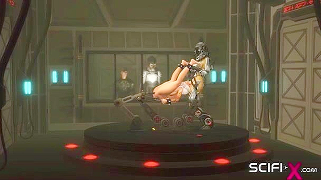 Area 51. Sci-fi android futa ass fucks a sexy busty hottie in the lab