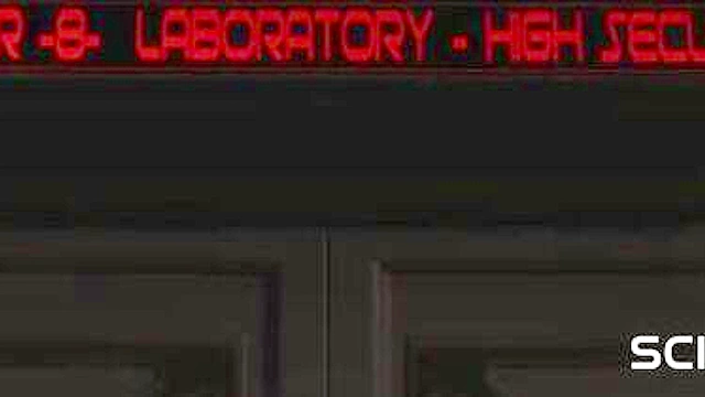 Area 51. Sci-fi android futa ass fucks a sexy busty hottie in the lab