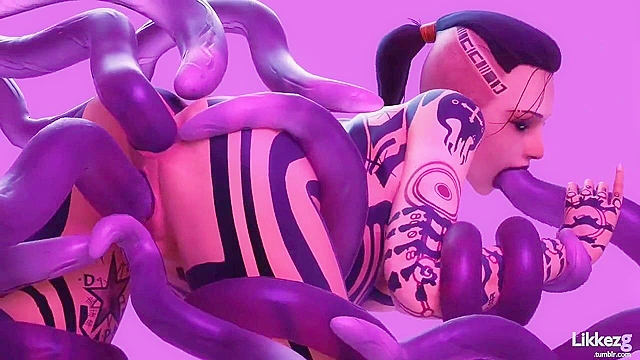 Hot tattooed Jack from Mass Effect gives up her pussy to all the freaky alien dick