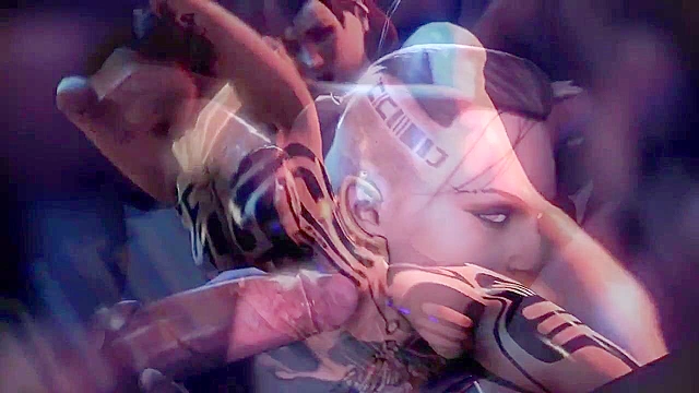 Hot tattooed Jack from Mass Effect gives up her pussy to all the freaky alien dick