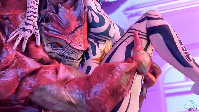 Hot tattooed Jack from Mass Effect gives up her pussy to all the freaky alien dick