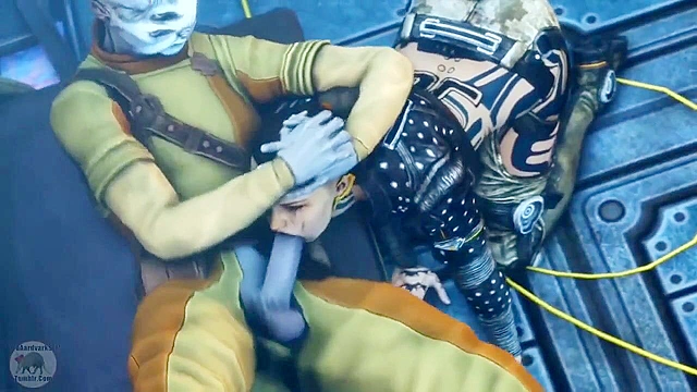 Hot tattooed Jack from Mass Effect gives up her pussy to all the freaky alien dick