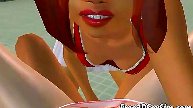 Two Hot 3D Cheerleaders Share Hard Cock In Anime Group Action