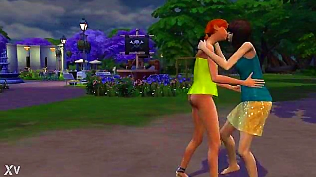 Lesbian Sims Anime Girls Get Intimate With Passionate Kisses And Touching