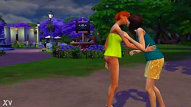 Lesbian Sims Anime Girls Get Intimate With Passionate Kisses And Touching