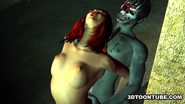 Redhead Cartoon Babe Gets Rough Zombie Sex Outdoors In 3D Fantasy Land