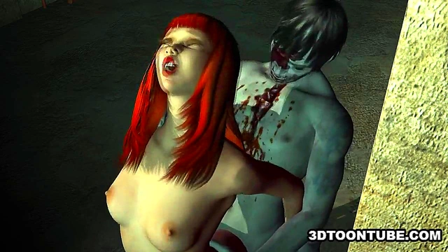 Redhead Cartoon Babe Gets Rough Zombie Sex Outdoors In 3D Fantasy Land